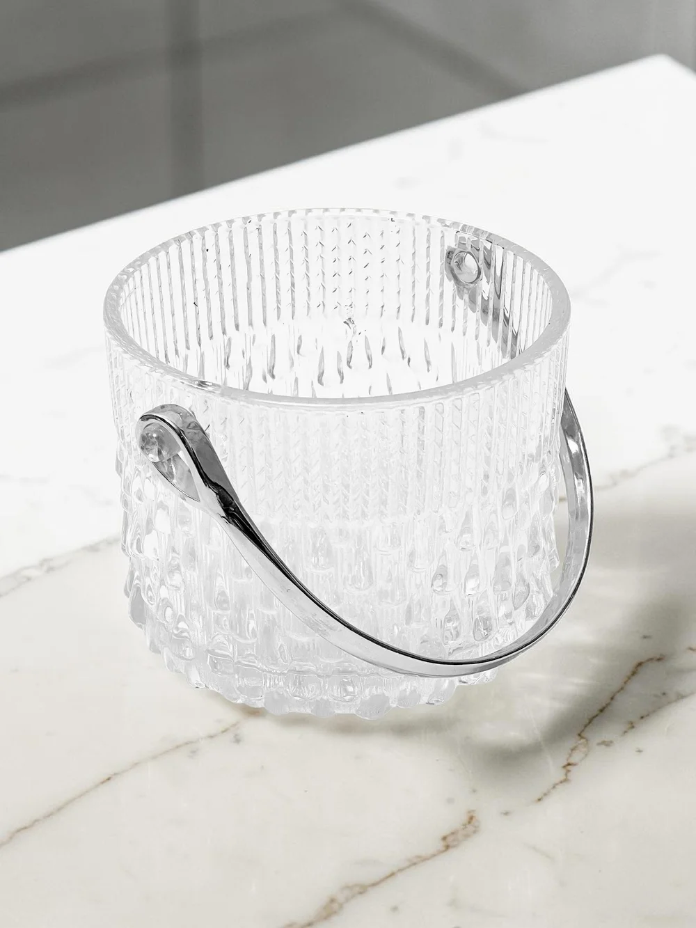 Mid Century French Teleflora Textured Raindrop Crystal Mini Ice Bucket 5